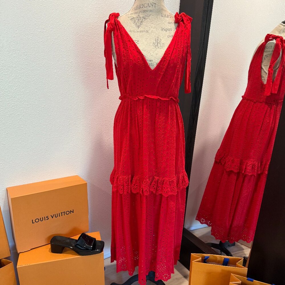 Anthropologie Red Eyelet Dress